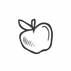Hand drawn apple on a white isolated background. Doodle, simple outline illustration. It can be used for decoration of textile, paper and other surfaces.
