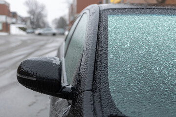 Icy car after ice rain