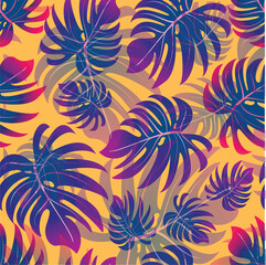 Fototapeta na wymiar Palm. Seamless pattern with branches and leaves of tropical plants, trees. Vector image. 