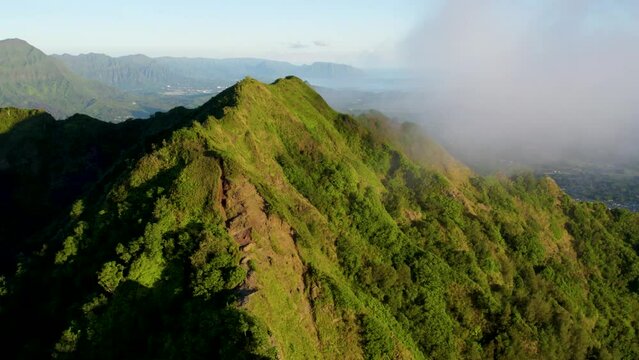 Tropical Koolau Mountains and Kuliouou at Sunrise on Oahu, Hawaii