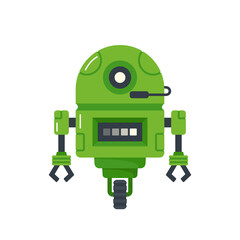 Mini Cyborg, Ai Robot Character. Artificial Intelligence Green Bot with Glow Eye, Microphone, Wheel and Claws