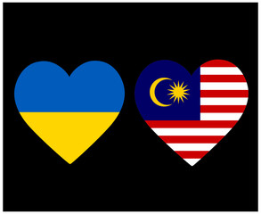 Ukraine And Malaysia Flags National Europe And Asia Emblem Heart Icons Vector Illustration Abstract Design Element