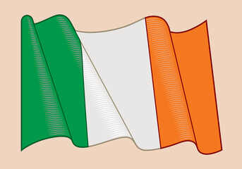 Irish Flag Waving. Flag of Ireland Flat Illustration  