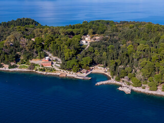 Aerial drone photo of  videos island in corfu,  greece