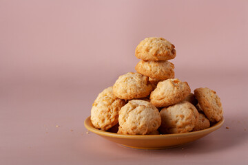 a pile of cottage cheese homemade cookies on a plate, space for text