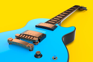 Fototapeta na wymiar Close-up Electric acoustic guitar isolated on yellow background.