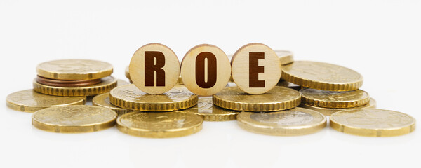 On a white surface lie coins and circles with the inscription - ROE