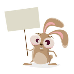 funny cartoon rabbit holding a blank sign
