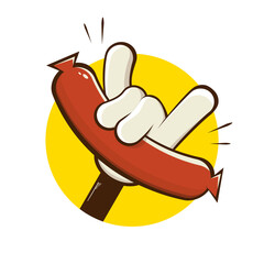funny cartoon hand holding a sausage