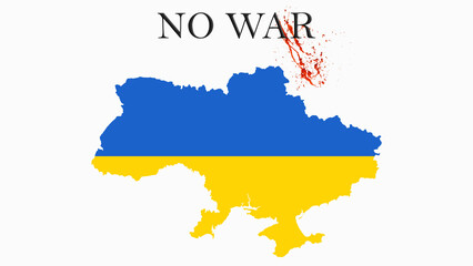 Obraz premium Text No to War and map of Ukraine, 3d rendering, blood splatter, white background