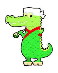 Naklejka premium Crocodile sushi chef holding roll with chopsticks 