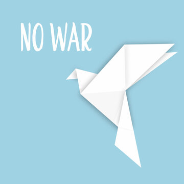 Vector illustration of flying peace dove in origami style. White pigeon. Say no to war