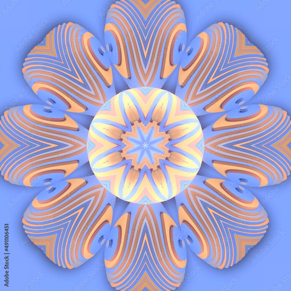 Poster Abstract neon color kaleidoscopic pattern like a stylized fantasy flower. 3d rendering digital illustration background