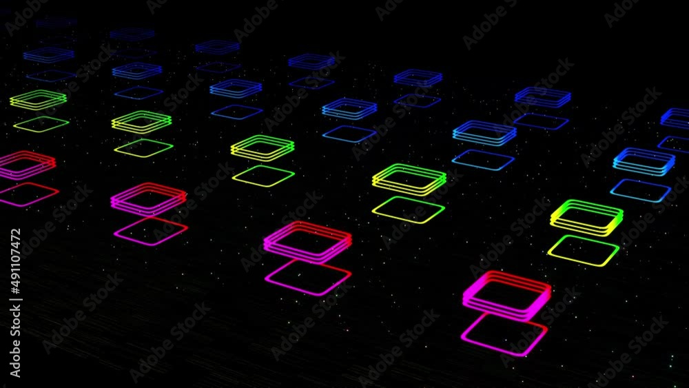 Aufkleber vj abstract sci fi futuristic bg. fly over 3d multilayer hologram complex pattern. neon light rainbo