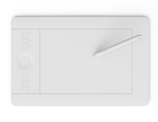 Graphic tablet and pen for illustrators, designers and photographers on white