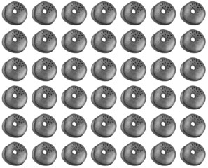 Monochrome pattern with puffy donuts with sweet sugar icing and sprinkles. Watercolor boho food illustration isolated on white. Design for greeting card, fabric, textile, wallpaper, menu, packaging