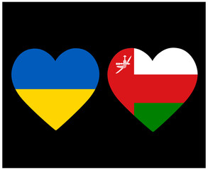 Ukraine And Oman Flags National Europe And Asia Emblem Heart Icons Vector Illustration Abstract Design Element