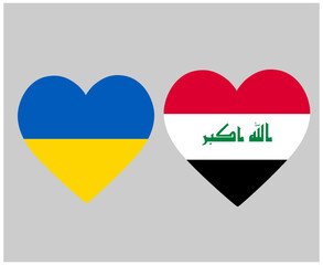 Ukraine And Iraq Flags National Europe And Asia Emblem Heart Icons Vector Illustration Abstract Design Element