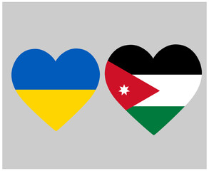 Ukraine And Jordan Flags National Europe And Asia Emblem Heart Icons Vector Illustration Abstract Design Element