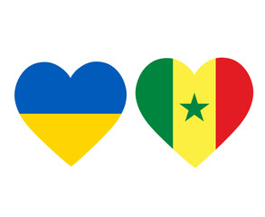 Ukraine And Senegal Flags National Europe And Africa Emblem Heart Icons Vector Illustration Abstract Design Element