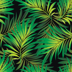 Naklejka na ściany i meble Palm. Seamless pattern with branches and leaves of tropical plants, trees. Vector image. 