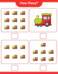 Counting game, how many Train. Educational children game, printable worksheet, vector illustration