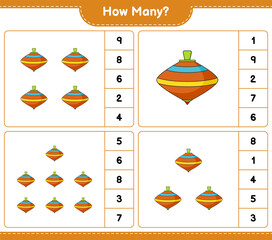 Counting game, how many Whirligig Toy. Educational children game, printable worksheet, vector illustration