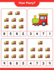 Fototapeta premium Counting game, how many Train. Educational children game, printable worksheet, vector illustration