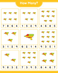 Counting game, how many Water Gun. Educational children game, printable worksheet, vector illustration