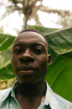 Serious portrait of a black african male farmer in the conservation