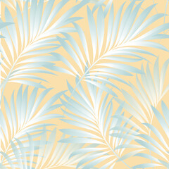 Palm. Seamless pattern with branches and leaves of tropical plants, trees. Vector image. 