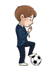 Praying boy making communion with soccer ball - 491113016