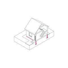 3D isometric house wireframe n section