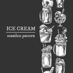 259_creamy dessert in a jar and glass_FreakShake ice cream seamless vertical ribbon design for advertising white on black