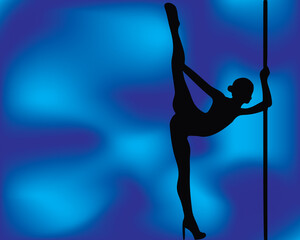 Vector Pole Dancer Over a Blue Abstract Background