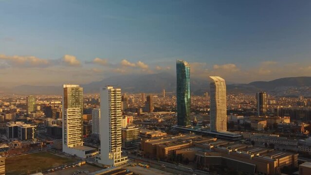 Modern city aerial view.izmir Turkey. High quality 4k footage