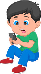 boy playing mobile phone on white background