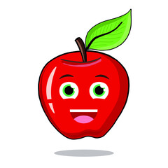 Vector Cute Apple Illustration With Eyes and smiling Mouth. Character Design. Isolated on White Background. Funny Cartoon Apple Drawing Glad and Happy Character Happy and Healthy Fruit Concept