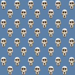Baboon skull pattern on a bluish gey background