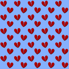 Broken Hearts pattern background on blue