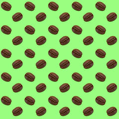 coffee beans pattern on a green background