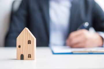 man signing home contract documents. Contract agreement, real estate,  buy and sale and insurance...