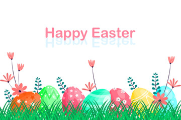 Happy Easter Day. Set of Easter eggs with different texture on white background. Easter poster and banner template greeting and present in flat design. Promotion and shopping for Good Friday holiday 