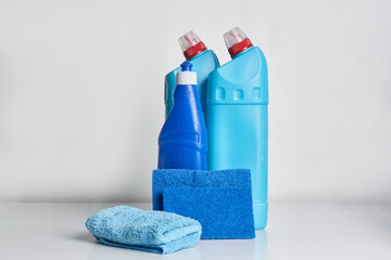 Cleaning service concept. Cleaning chemical bottles. cleaning supplies. House cleaning concept