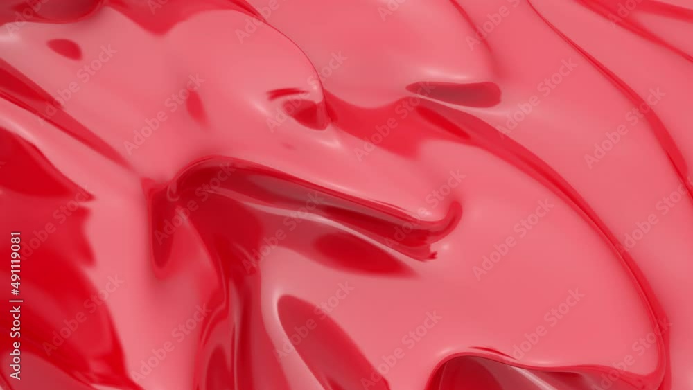 Poster abstract red glossy liquid background. varnish wave. looped animation