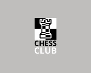 outline black white rook chess logo