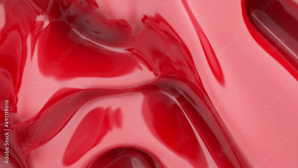 Wall mural abstract red glossy liquid background. varnish wave. looped animation