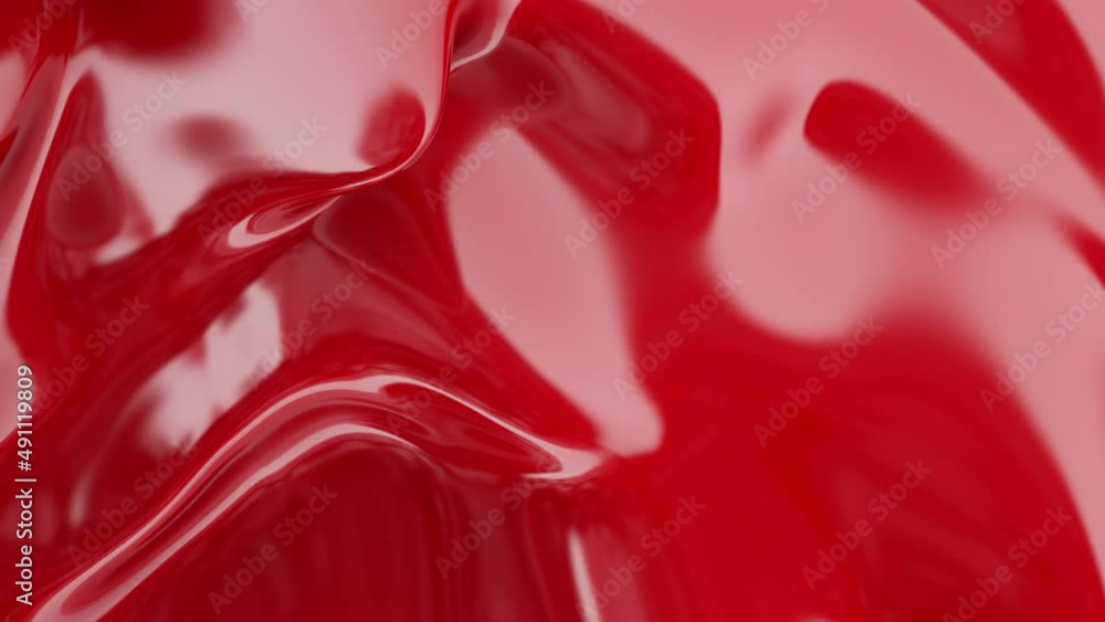 Poster abstract red glossy liquid background. varnish wave. looped animation