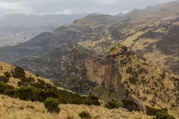 Fototapeta na wymiar View down from northern escarpment in Simien mountains, Ethiopia