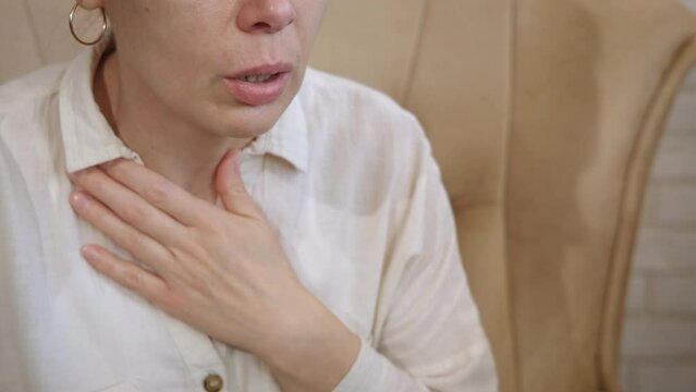 Lady panic attack indoor. A view of young lady with panic attack in the room. A concept of life stressed situation.